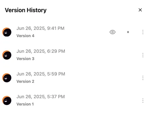 Screenshot of the version history for a Meld